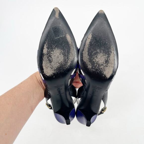 Miu Miu Vintage Black White Purple Woven Leather Slingback Kitten Heel IT 38.5 - Picture 9 of 10